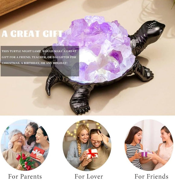 Natural Crystal Turtle Night Lamp Healing Crystal Bedroom Bedside Table Lamp USB Port Home Decor Women Men Gift