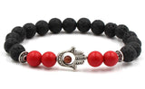 Lava Bead Power Bracelet With Fatima Palm Pendant