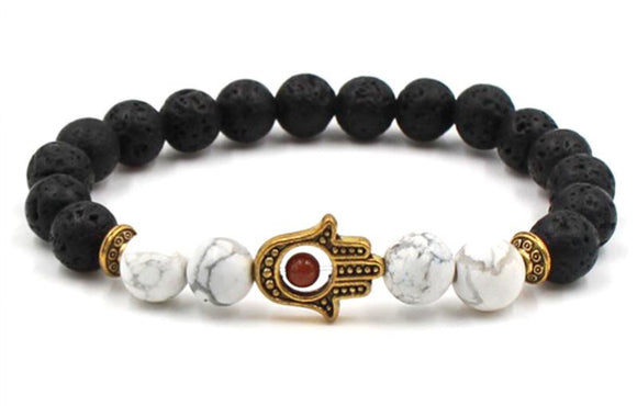 Lava Bead Power Bracelet With Fatima Palm Pendant