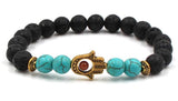 Lava Bead Power Bracelet With Fatima Palm Pendant